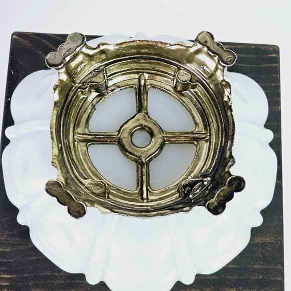 Vintage Thumbprint Milk Glass Pedestal Soap Dish, Ashtray, Nut Dish - Picture 4 of 7